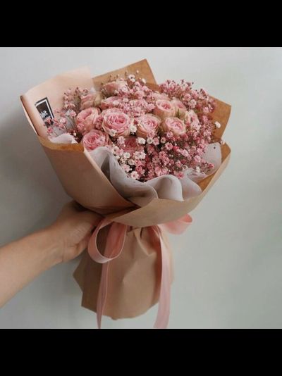 Букет "Розовые сны" с розой и гипсофилой