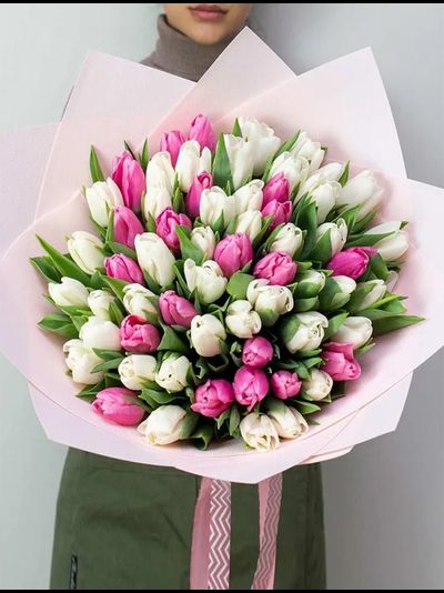 61 белый и розовый тюльпан