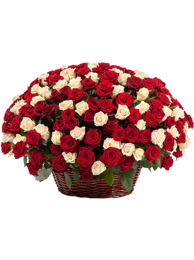 МИКС ИЗ 201 РОЗЫ В КОРЗИНЕ