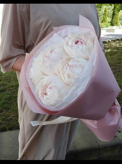 5 пионов в розовом